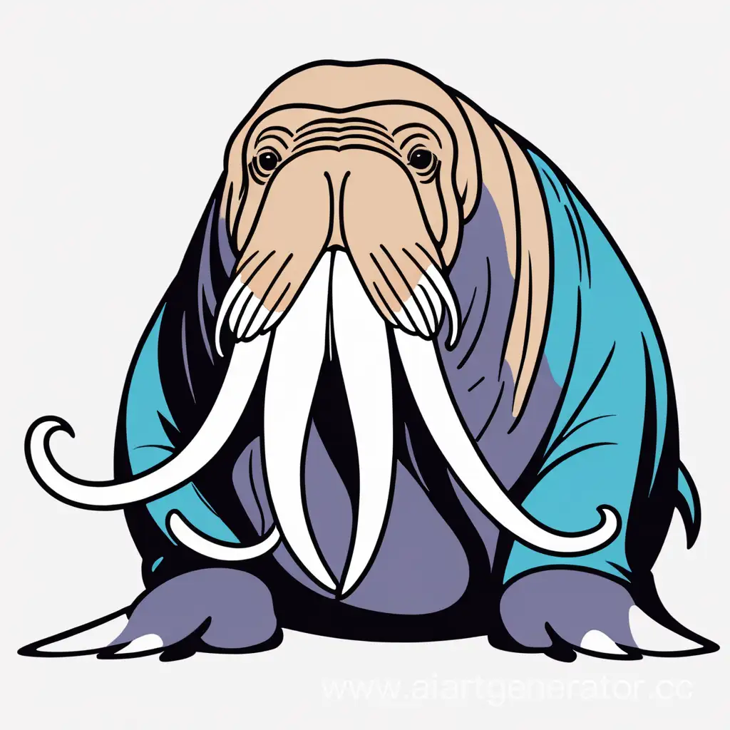 anime style walrus, bold lines, vector illustration, colourized