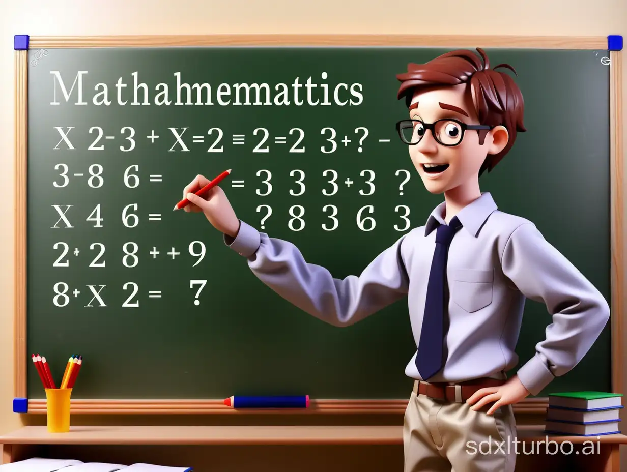 I want an advertisement for teaching mathematics that includes a set of problems on the board
