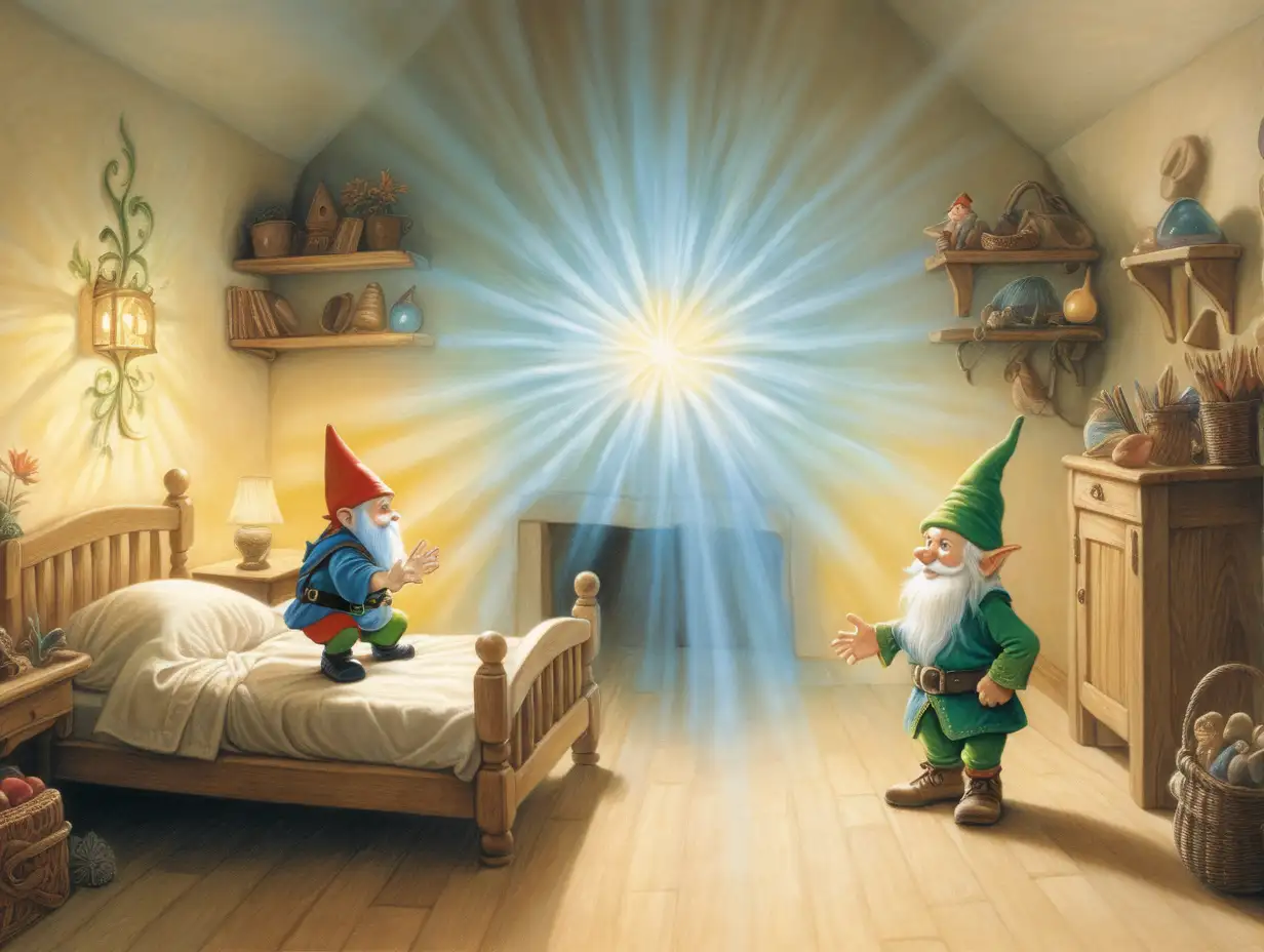 Enchanting Journey Small Gnome and Elf in a Magical Room