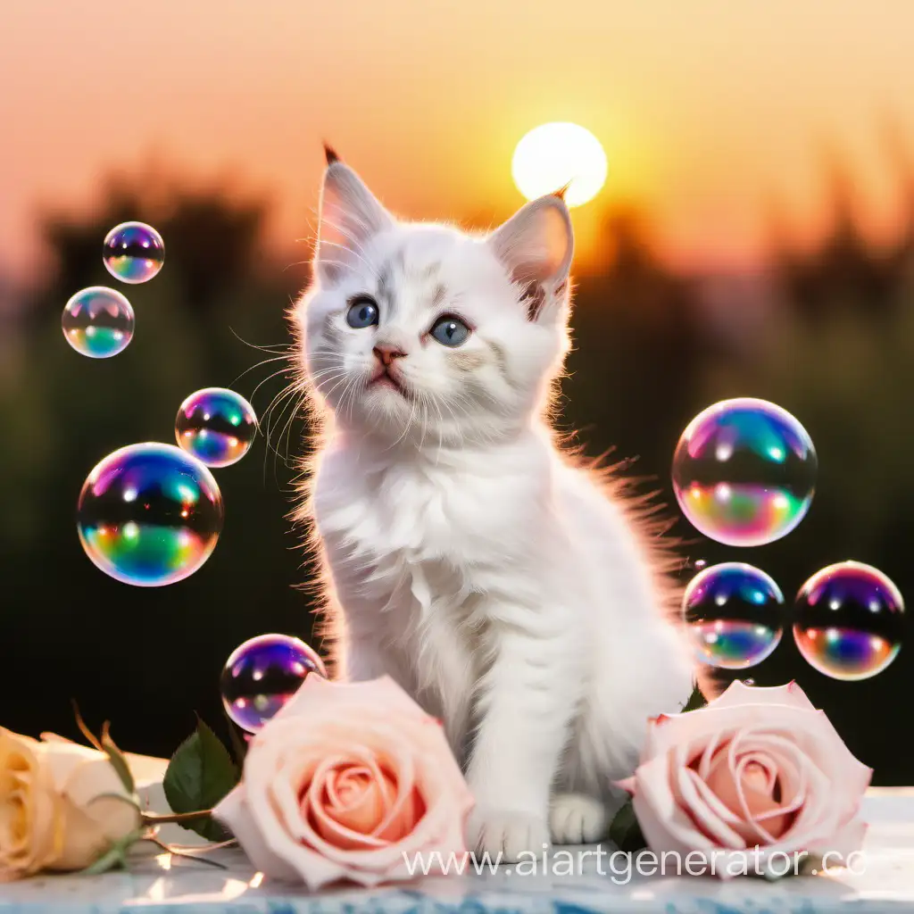 Adorable-Kitten-Enjoying-Soapy-Roses-and-Sunset