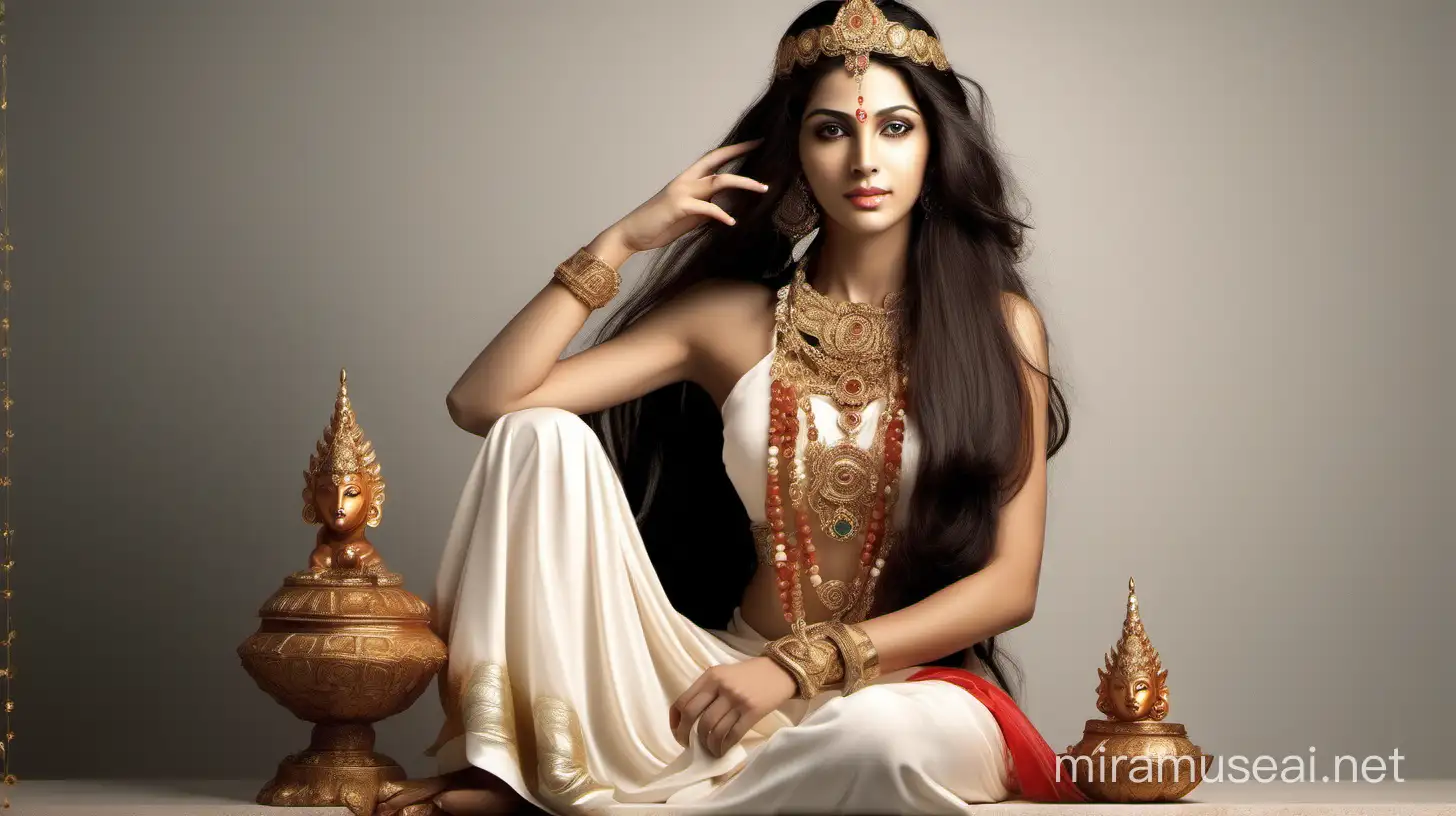 Sita goddess stylish modern dress, long hair, simple ornaments,  photo