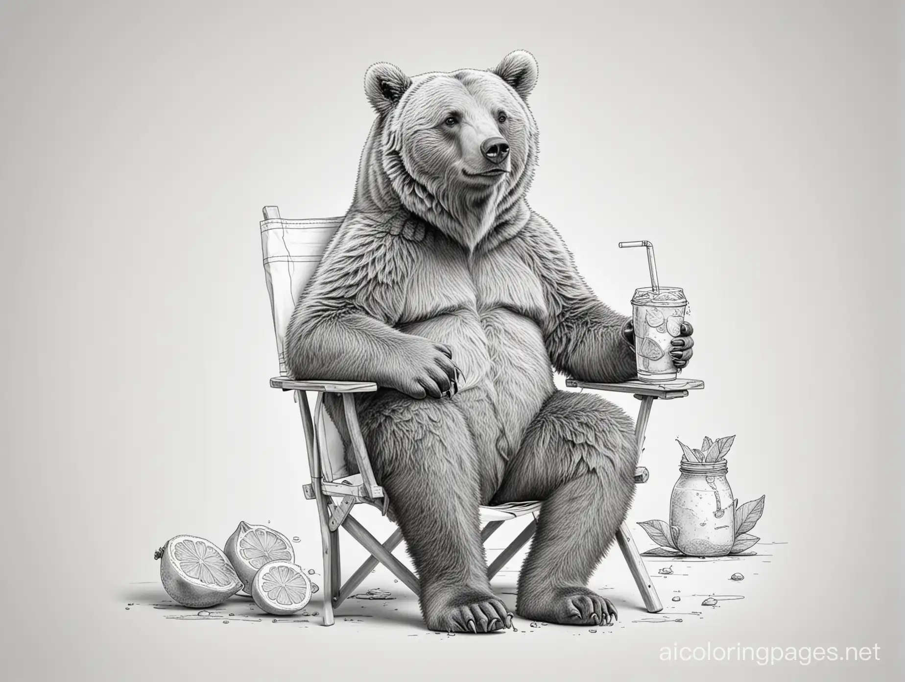 Grizzly-Bear-Enjoying-Lemon-Lime-Soda-on-Foldable-Chair-Summer-Coloring-Page