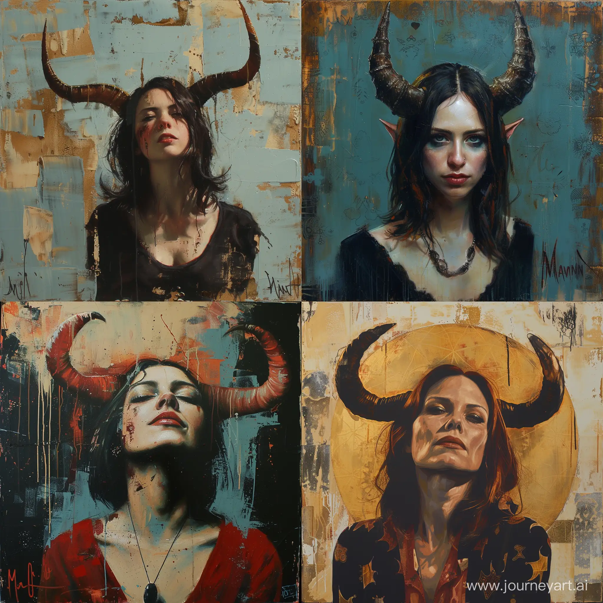 a painting of a woman with horns on her head, a fine art painting by George Manson, transgressive art