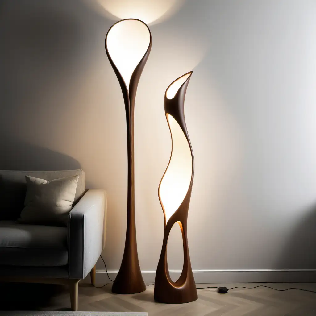 Modern Scandinavian Floor Lamp with Organic Curved Design and LED Light