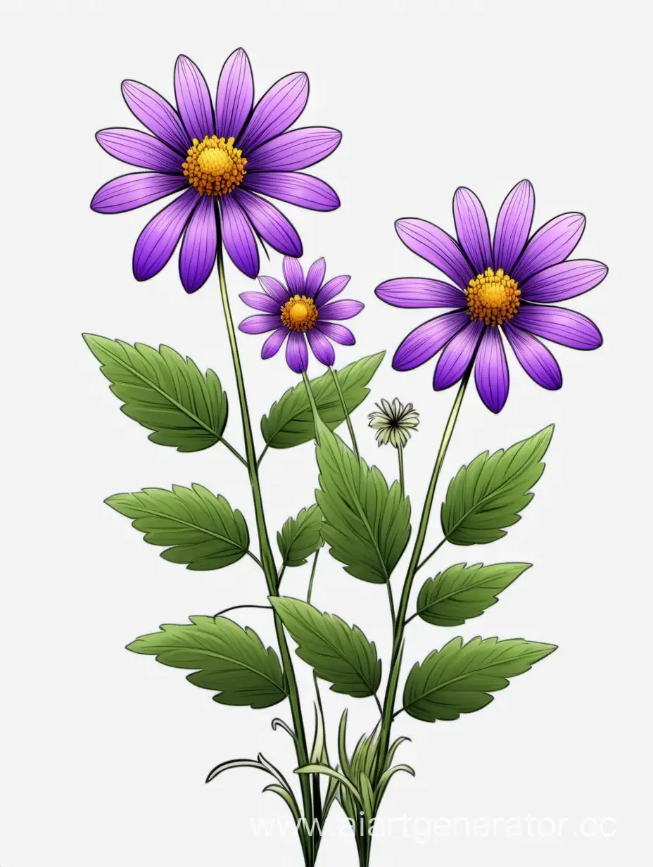 purple BIG wildflower 3 plants lines art, simple, herb, Unique floral, botanical ,grow in cluster, 4K, high quality, white background,