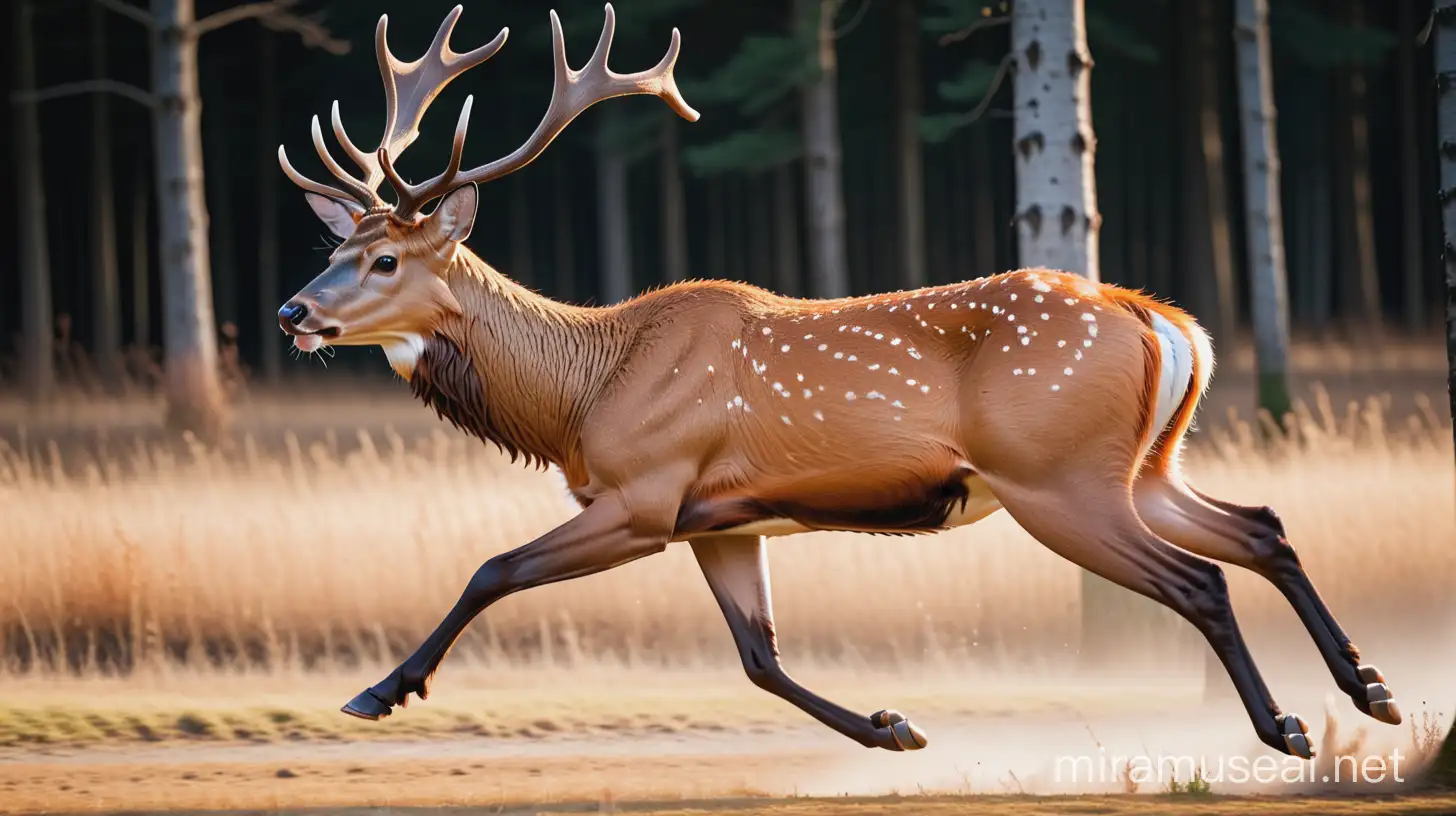Majestic Antlered Deer Galloping in Autumn Forest