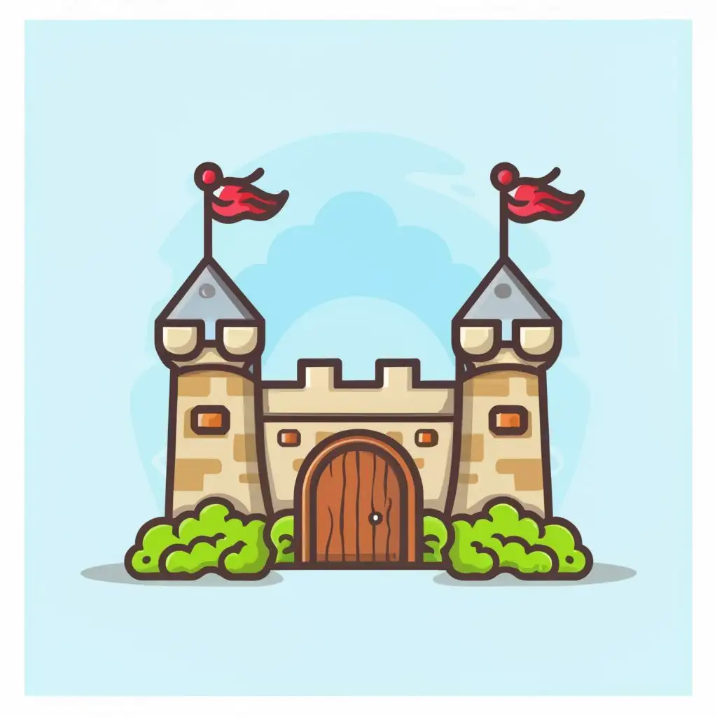 logo, castle wall sky-background icon cartoon, with the text " _", typography, be used in Entertainment industry