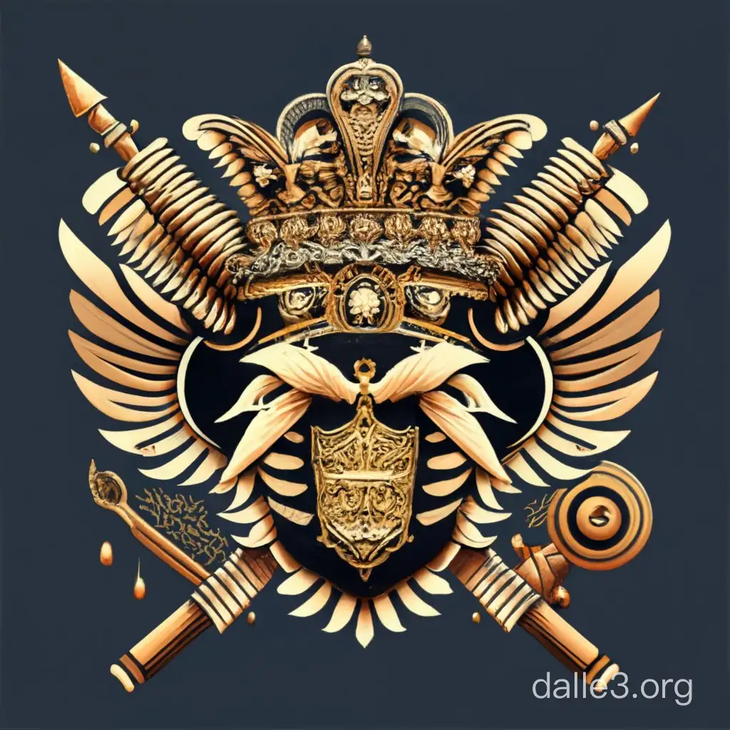 GoldBronze Coat of Arms with Two Crowns on Black Background | Dalle3 AI
