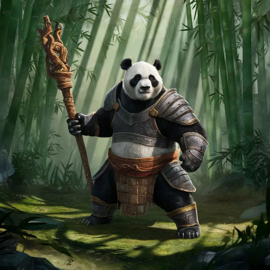 Majestic Warrior Panda Standing Guard in Bamboo Forest