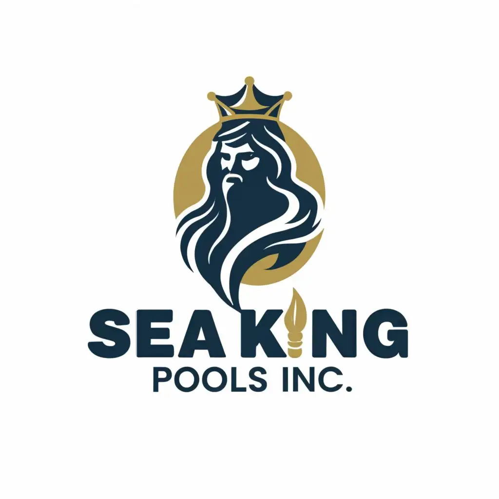 a logo design,with the text "Sea King Pools Inc", main symbol:Mermaid King Bust,Minimalistic,be used in Construction industry,clear background