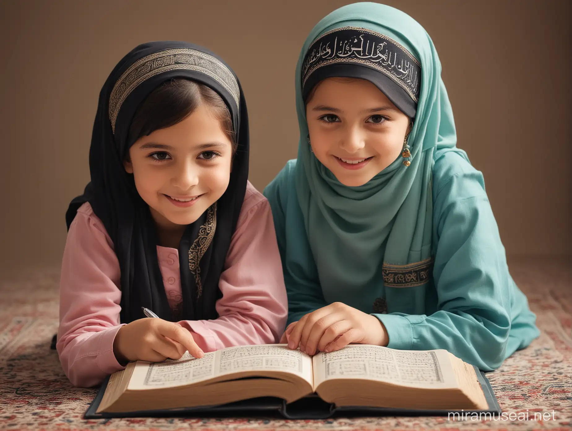 Interactive Online Quran Lessons Boy and Girl Engaged with Quran