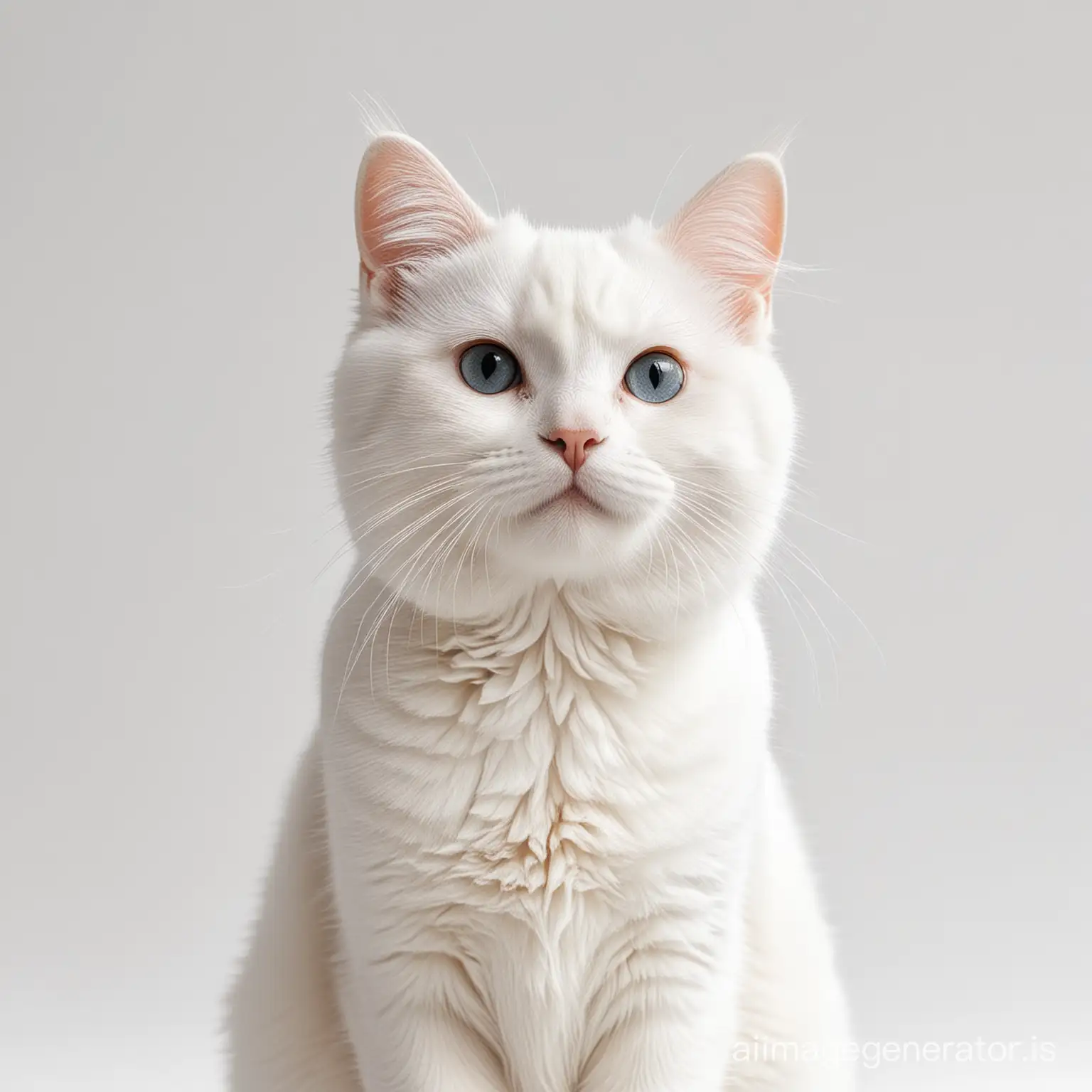 cute white cat say hi on a white background