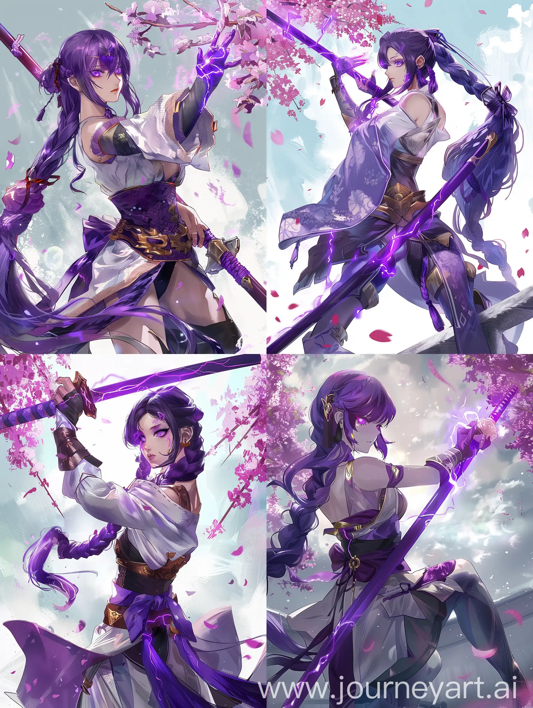 Girl with purple electric naginata, purple eyes, long braid of purple color, fighting stance

--sref https://sun9-64.userapi.com/impg/ed5Rmi6qrYdFhHkTKh4CgSPO3o0O6ct3ofgTiw/rxToLQCKPzE.jpg?size=1036x1577&quality=96&sign=692da573605e6f6c4d2eb03f5384956d&type=album