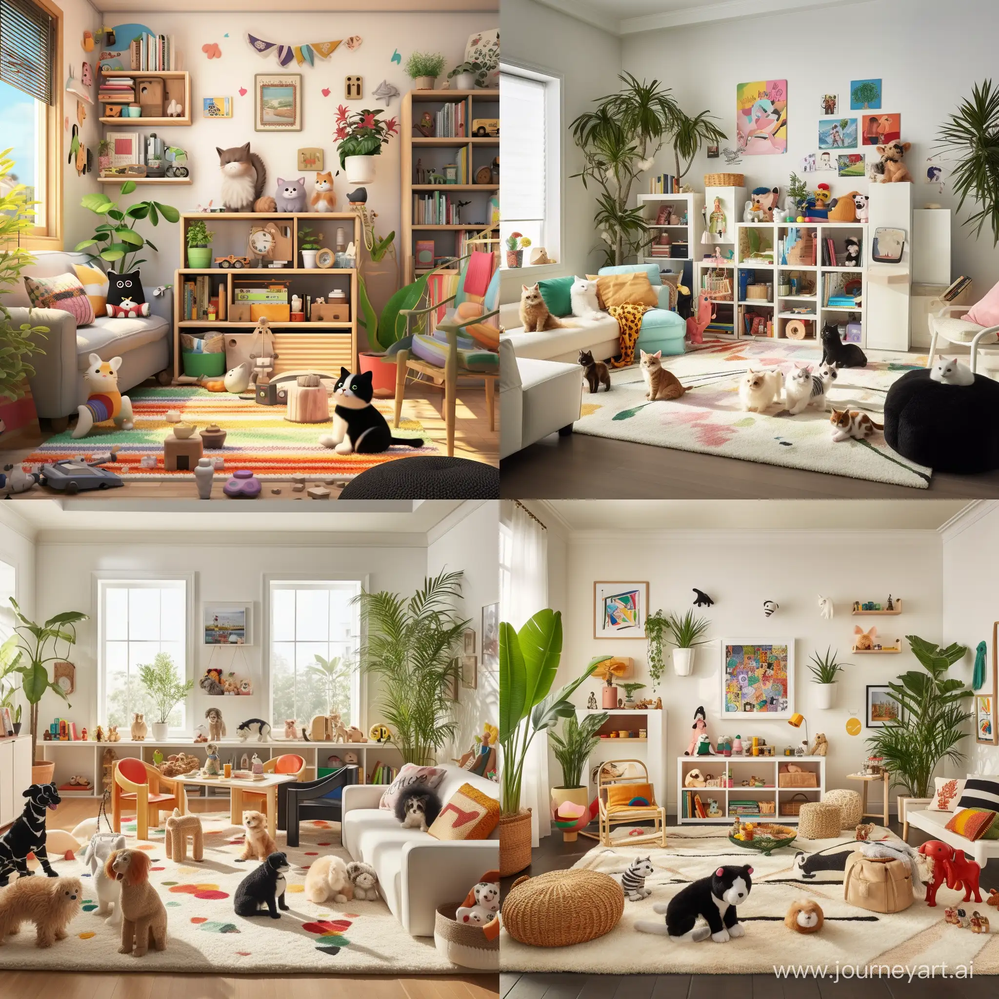 Harmonious-Childrens-Playroom-with-Adorable-Pets-and-Vibrant-Toys