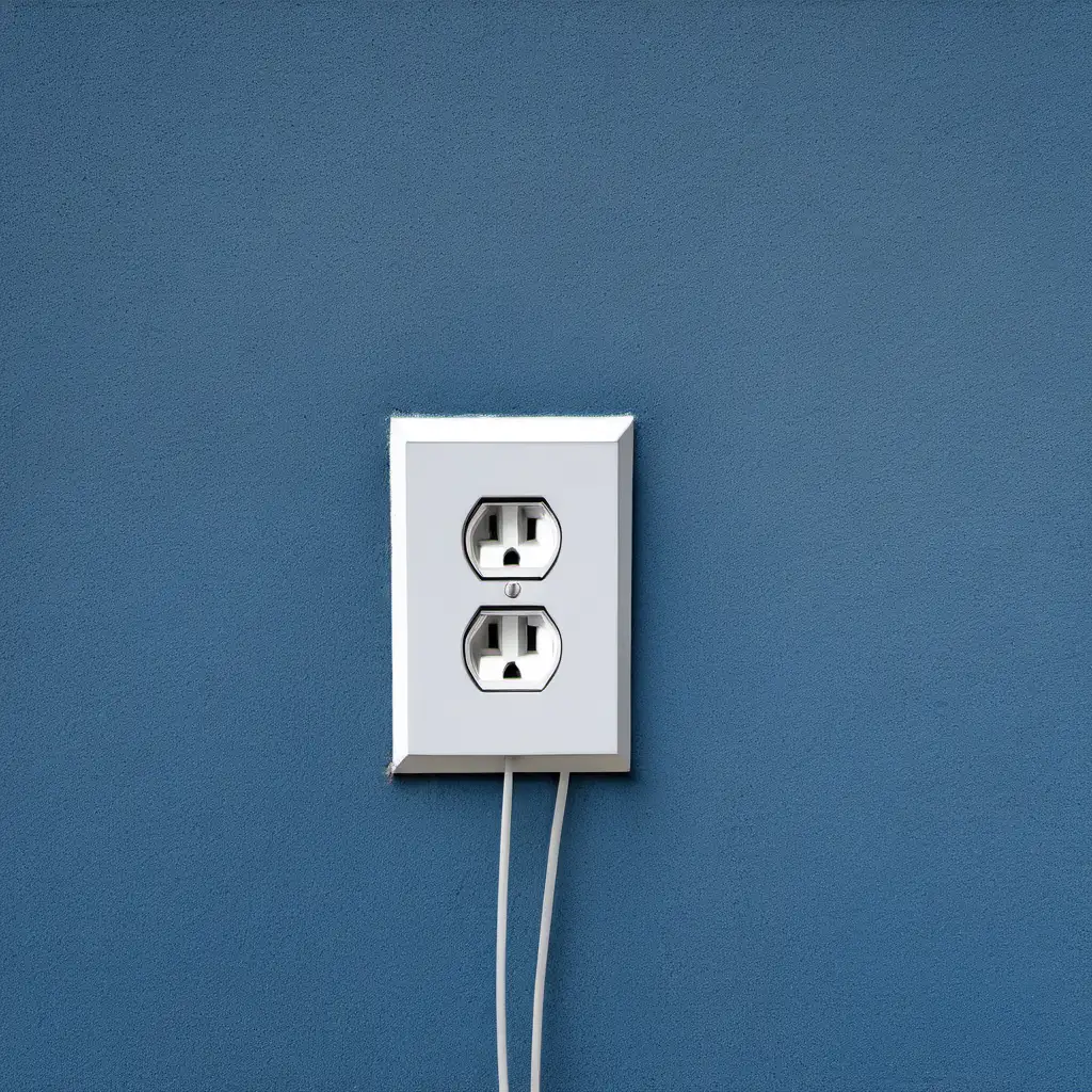 empty outlet on blue cement wall side view