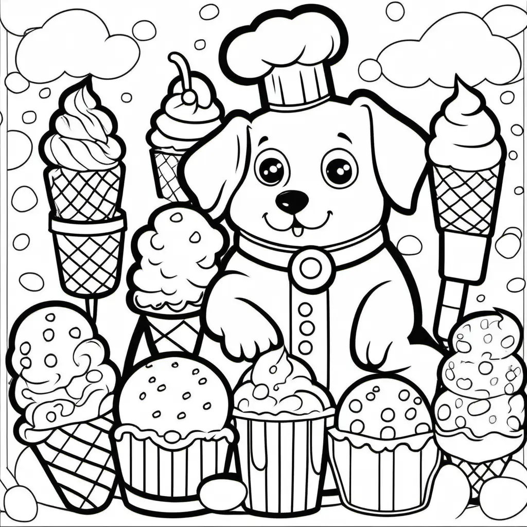 Dog Ice Cream Chef Coloring Book for Kids