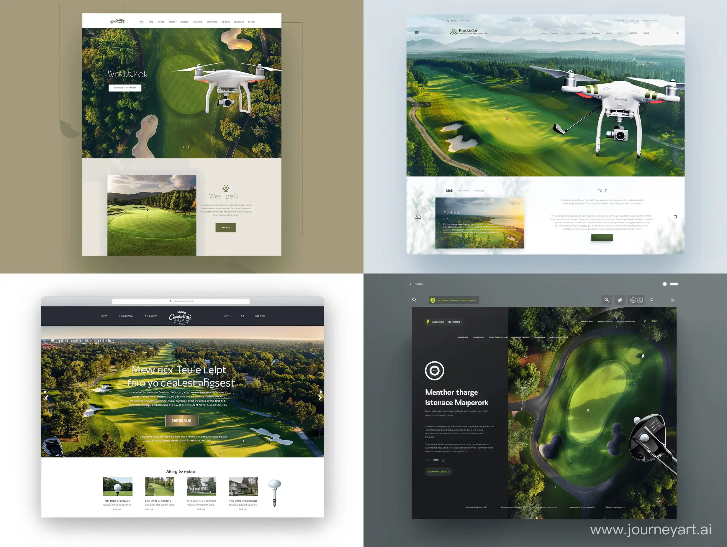 Hero page for a golf club with a photorealistic drone image of the course as background