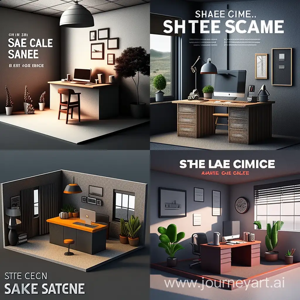 create scene office in 3D simple