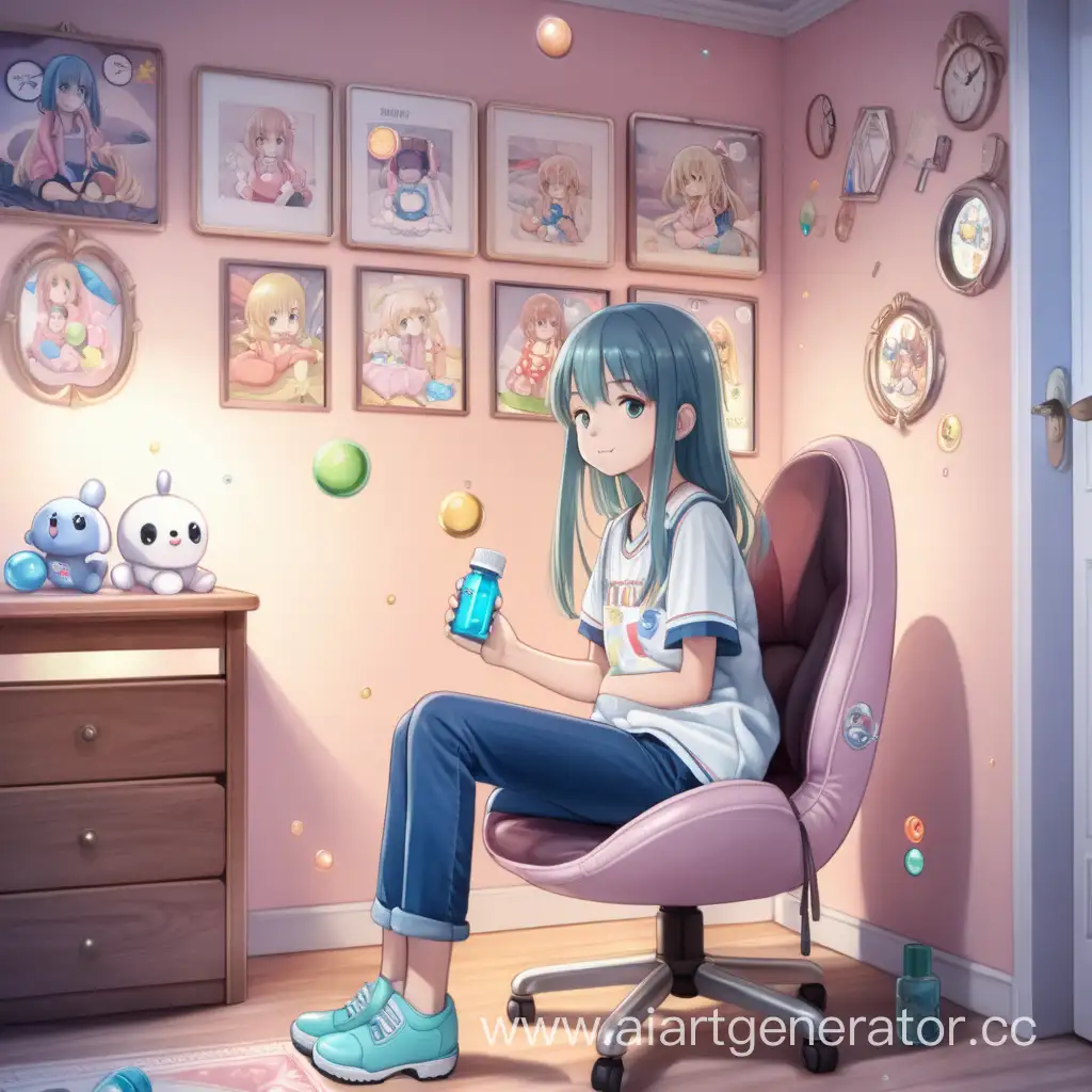 Joyful-Anime-Girl-Sitting-on-Chair-with-Happy-Capsules