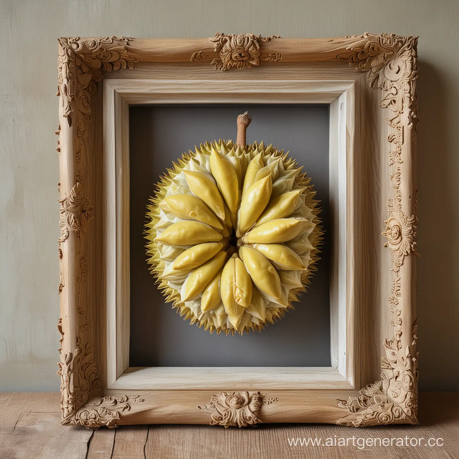 красивый и молодой плод дуриана в портретной рамке