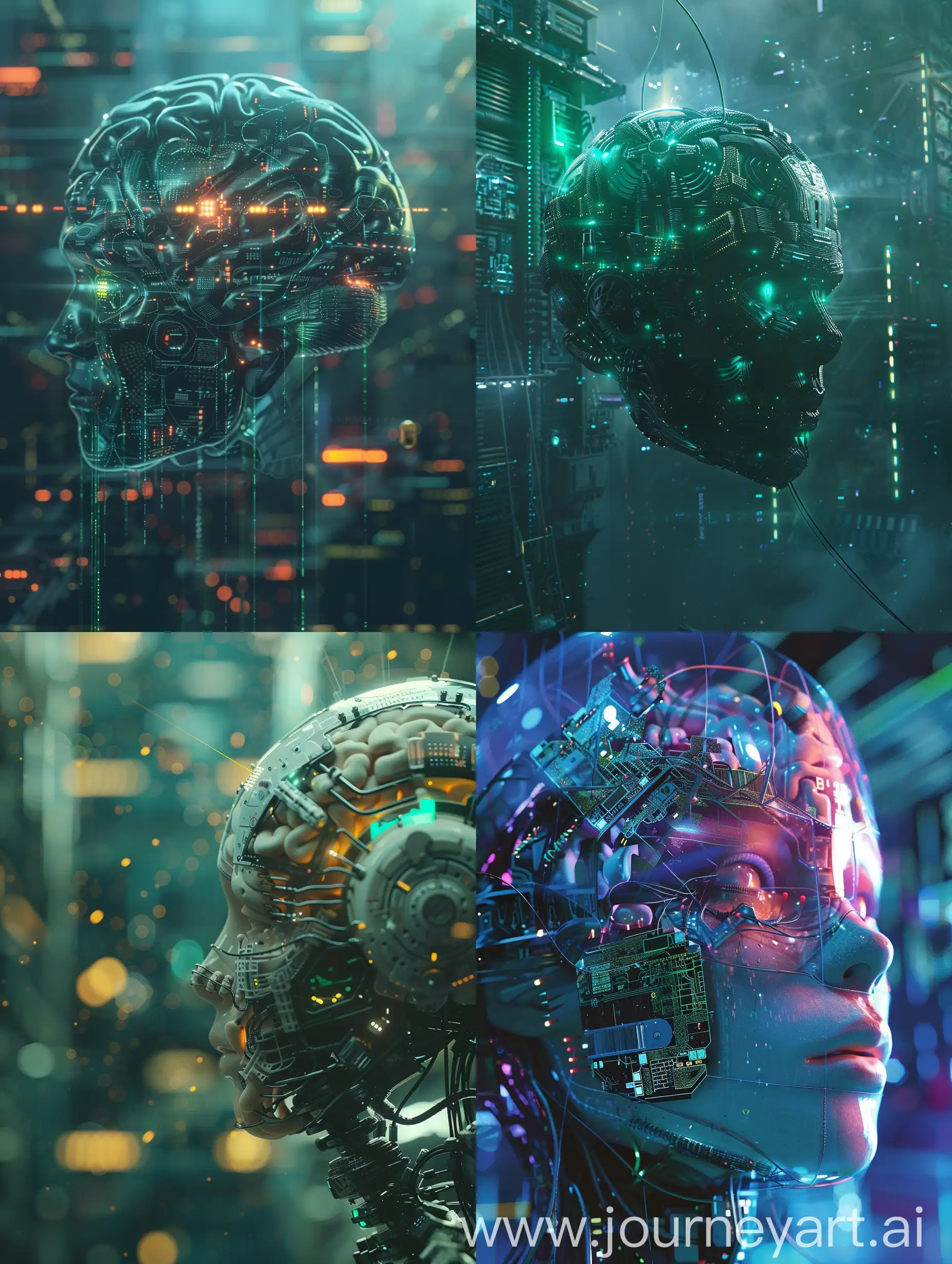 Virtual machine brain, cyberpunk, futuristic technology