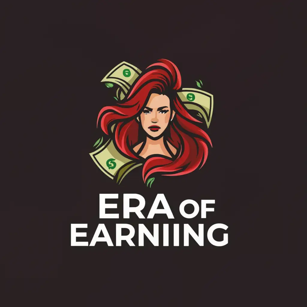 LOGO-Design-for-Era-of-Earning-Dark-Red-Hair-and-Cash-Symbolizing-Prosperity