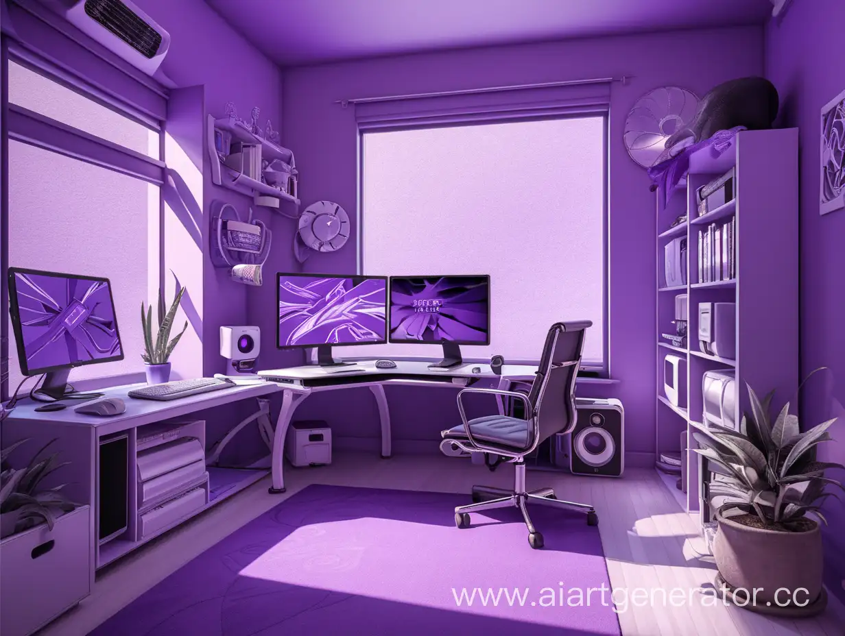 AnimeStyle-Computer-Desk-in-a-Vibrant-Purple-Room