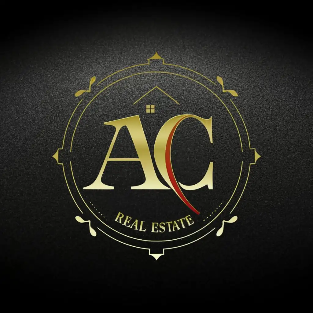 a logo design,with the text "AC", main symbol:real estate, bold red, bold gold, with,Moderate,be used in Real Estate industry,clear background