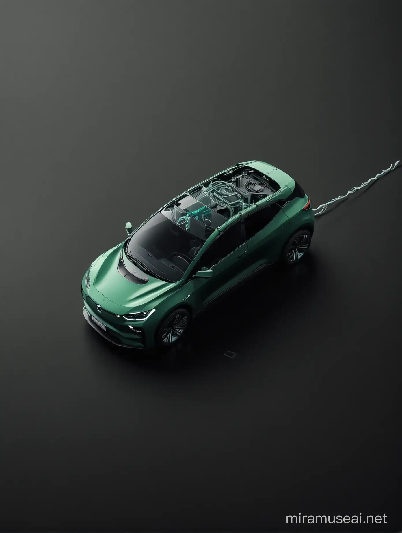 Electric Mobility Concept with Green Accents on Black Background
