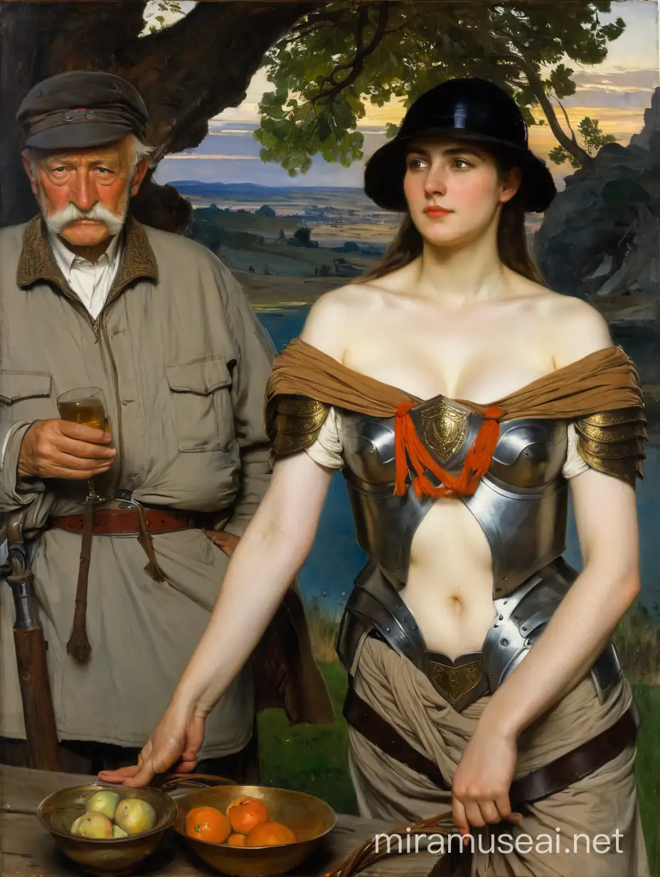 Adolf Menzel Young Undressed Woman with Old Man in Armor Painting