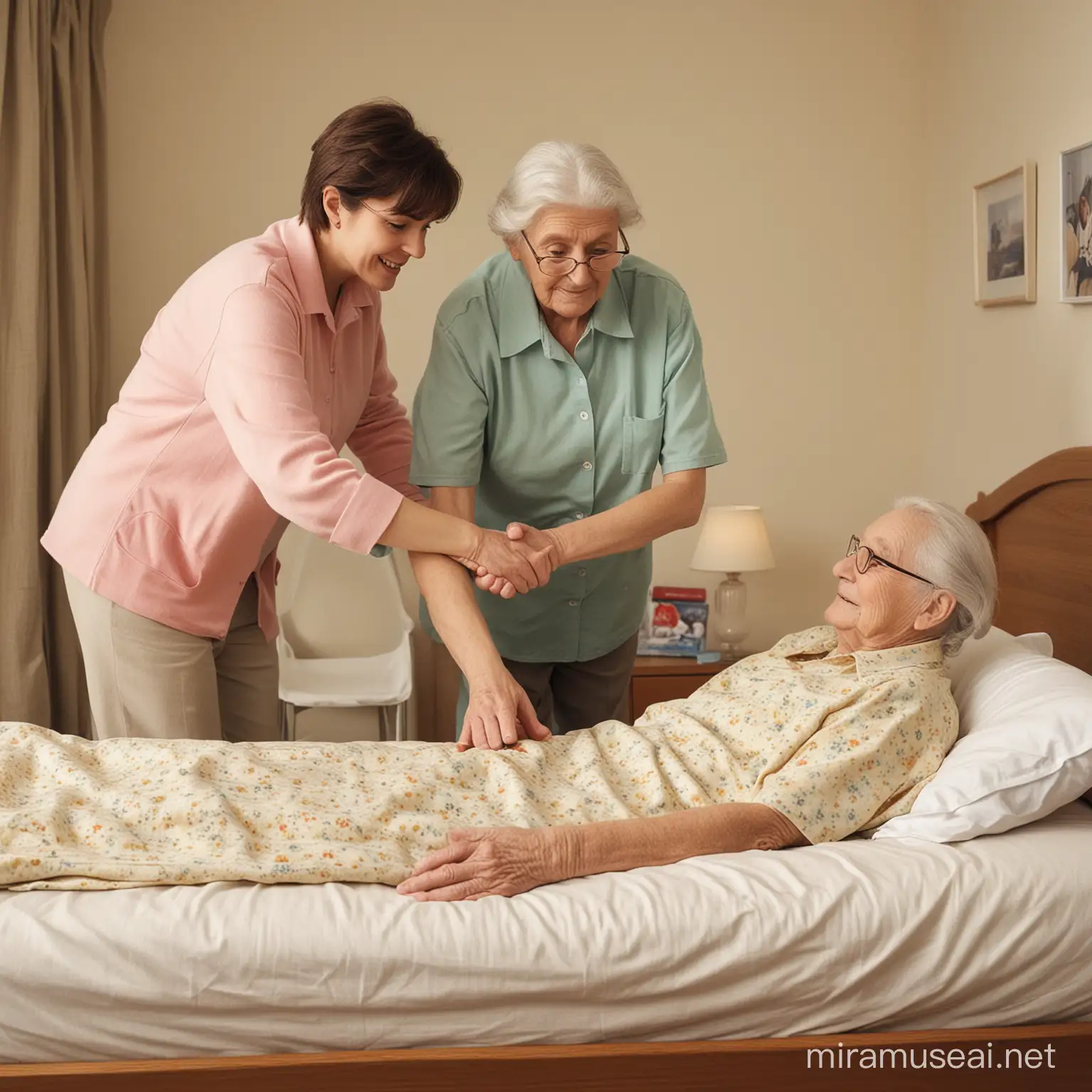 Elderly Assistance Young Caregiver Helping Senior in Room