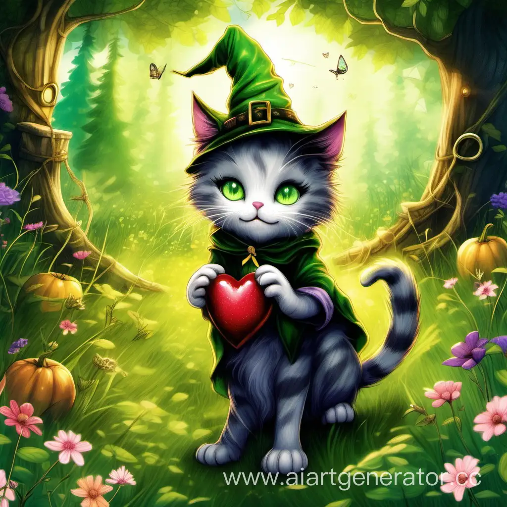 
In the heart of the Enchanted Meadow, there lived a little cat named Pippa. Pippa had the softest fur, the brightest green eyes, and a heart full of curiosity. One sunny day, a wicked wizard named Grizzle cast a spell on the kingdom, turning everything to stone.