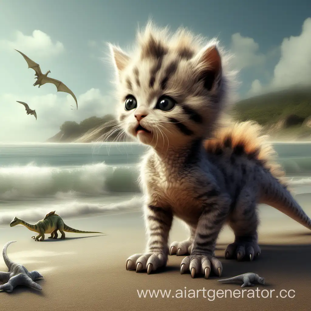 Fluffy-KittenDinosaur-Enjoying-Realistic-Seaside-Views