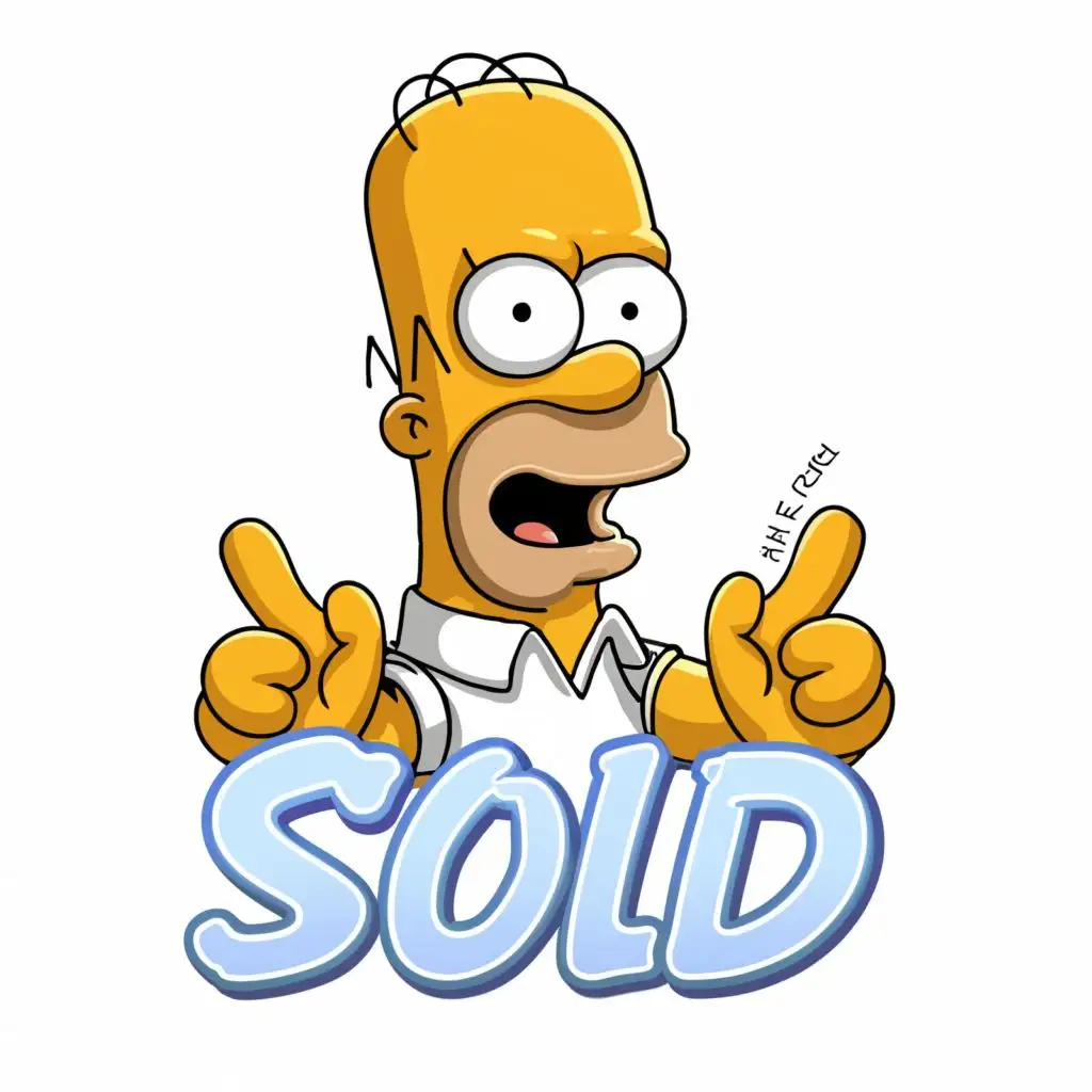 logo, Homer Simpson, with the text "Sold", typography