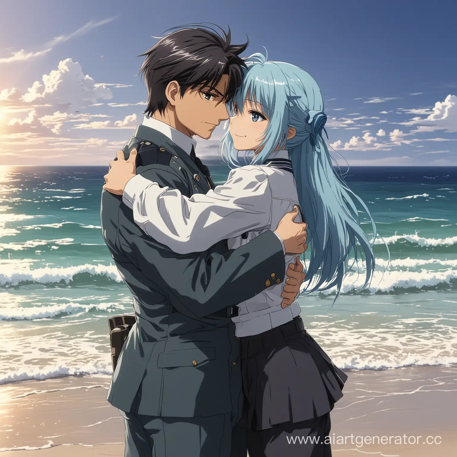 Anime-Characters-Sousuke-Sagara-and-Kaname-Chidori-Hugging-on-the-Shore