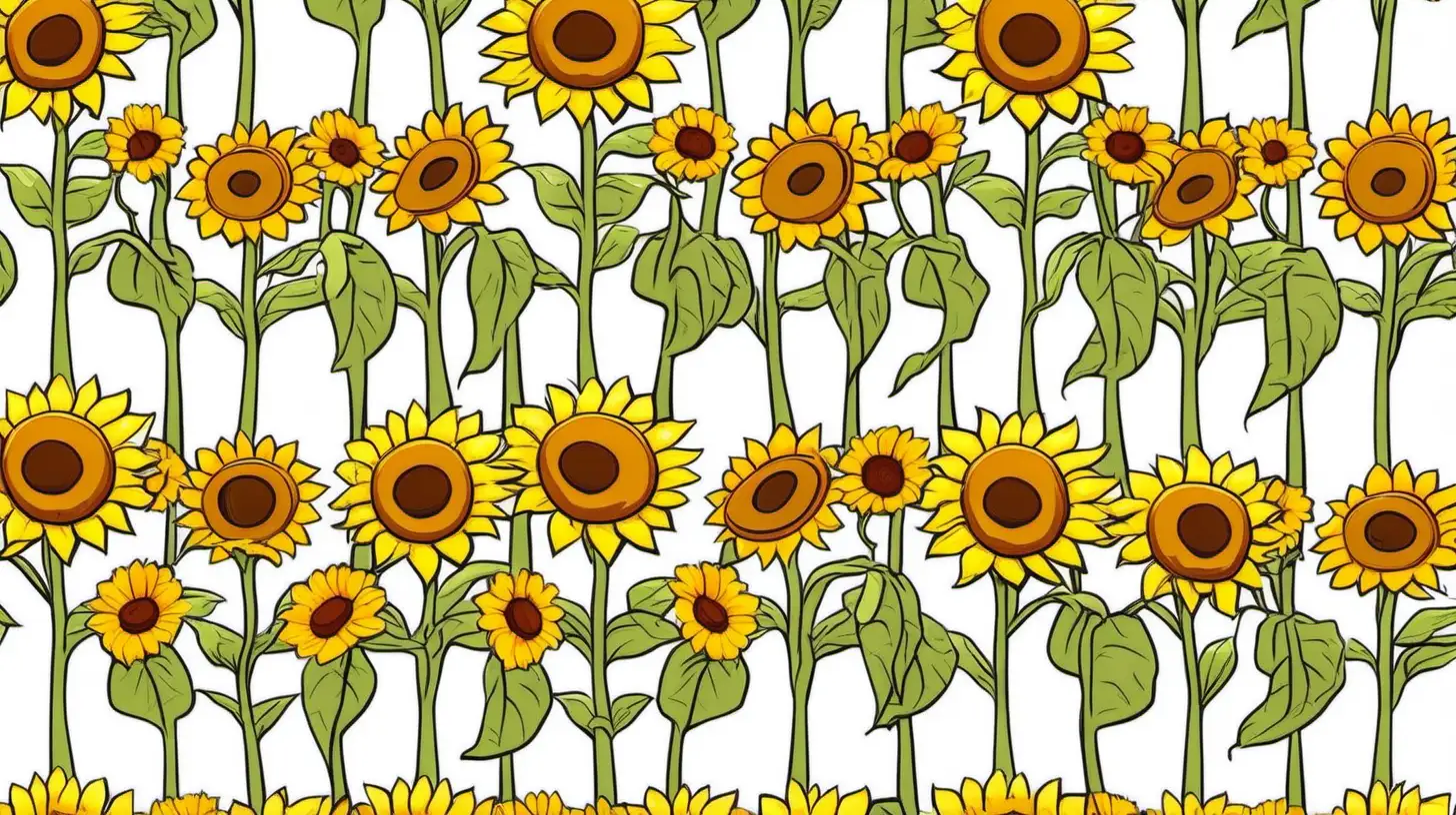 Bright Cartoon Sunflower Pattern with Vibrant Yellow Hues and Long Stem
