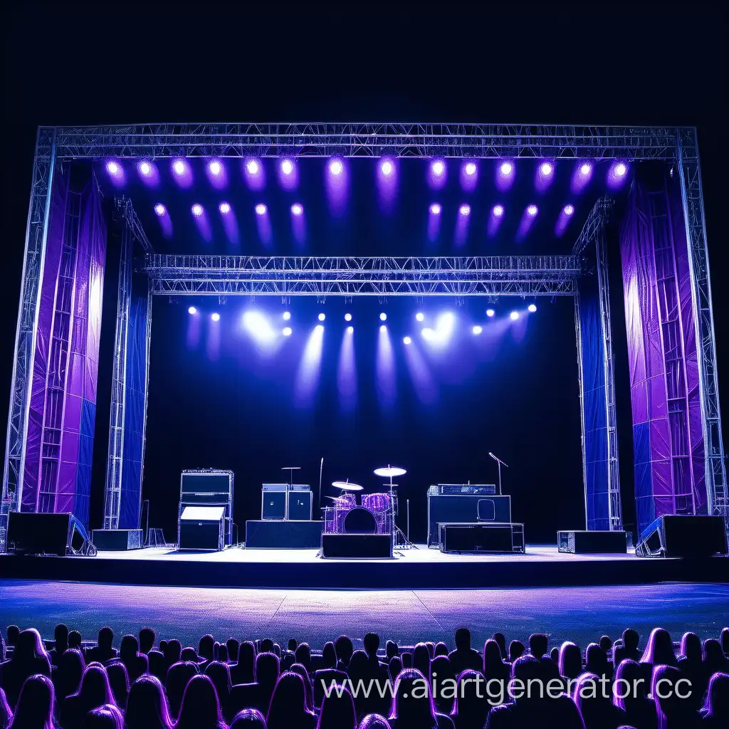 big outdoor concert stage decorated in dark blue and purple colors