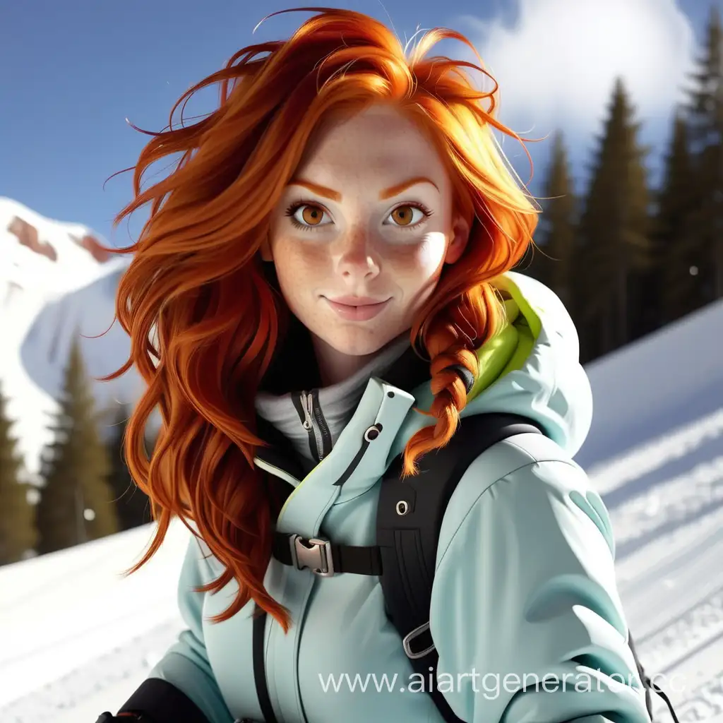 Adventurous-RedHaired-Woman-Snowboarding