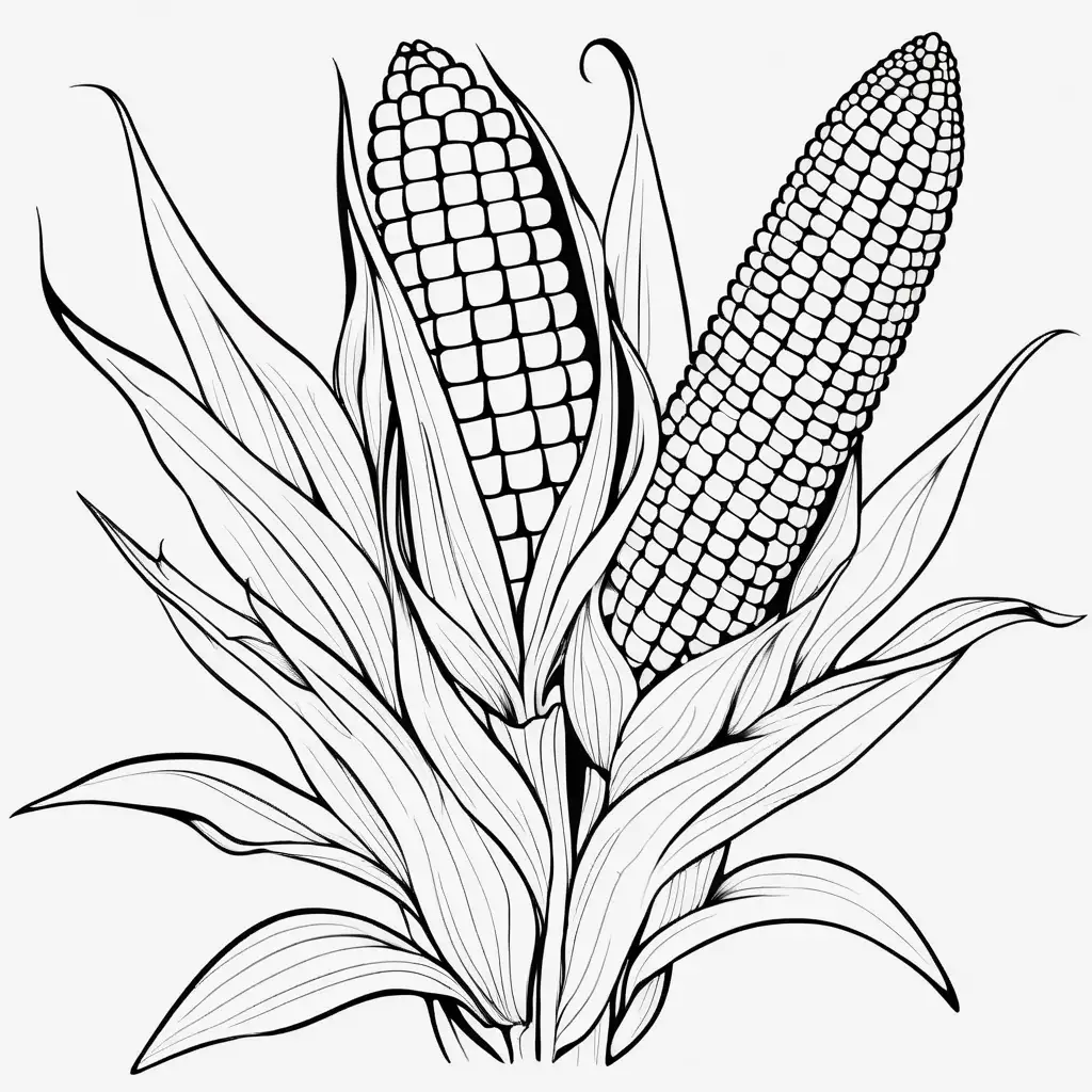 Corn and Flower Coloring Book Illustration for Relaxation and Creativity