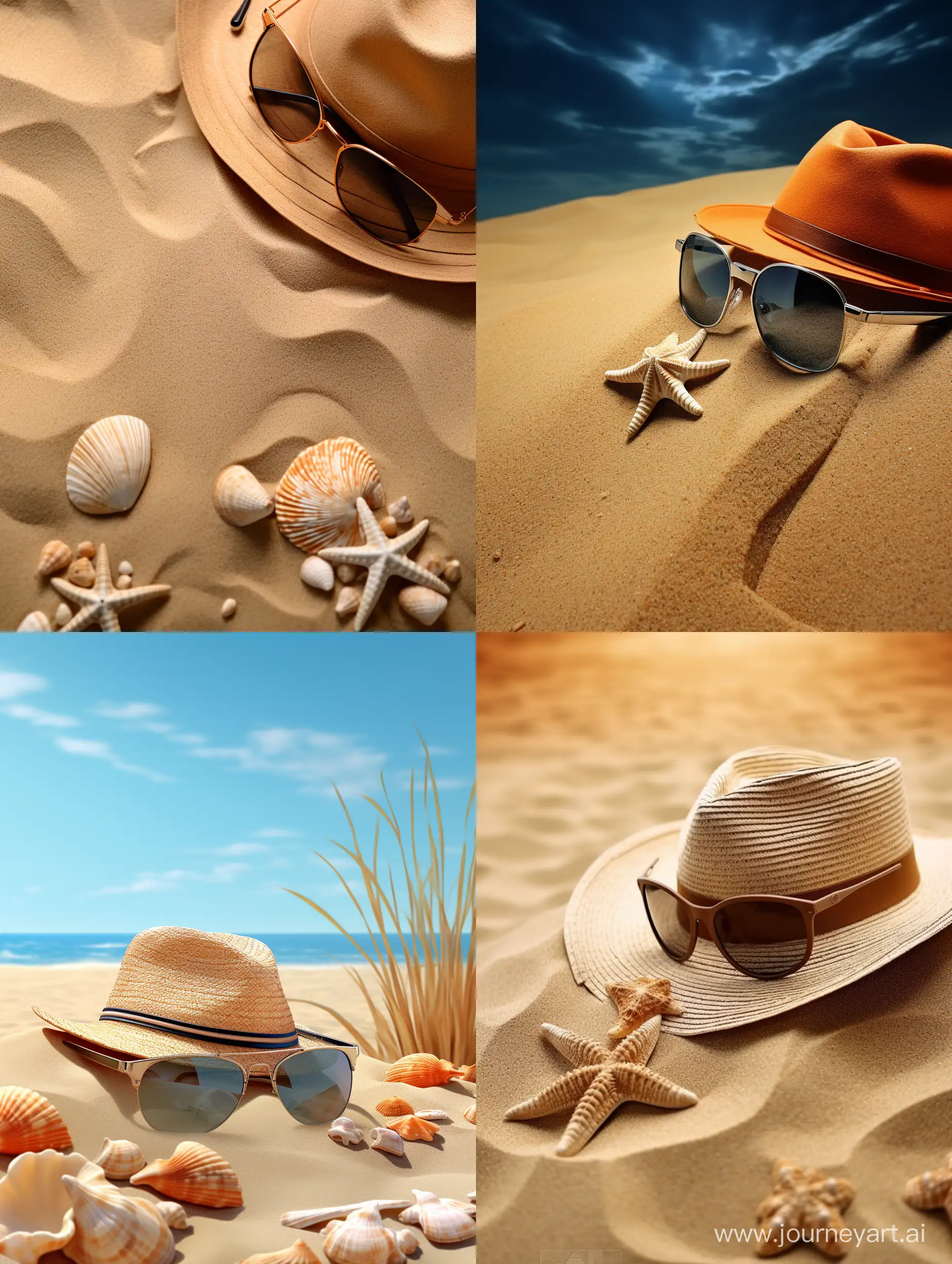 Seaside-Serenity-Tranquil-Beachscape-with-Sand-Shells-and-Stylish-Accessories