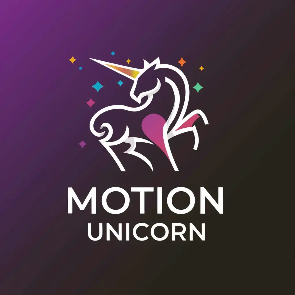 a logo design,with the text "Motion Unicorn", main symbol:A unicorn,Minimalistic,clear background