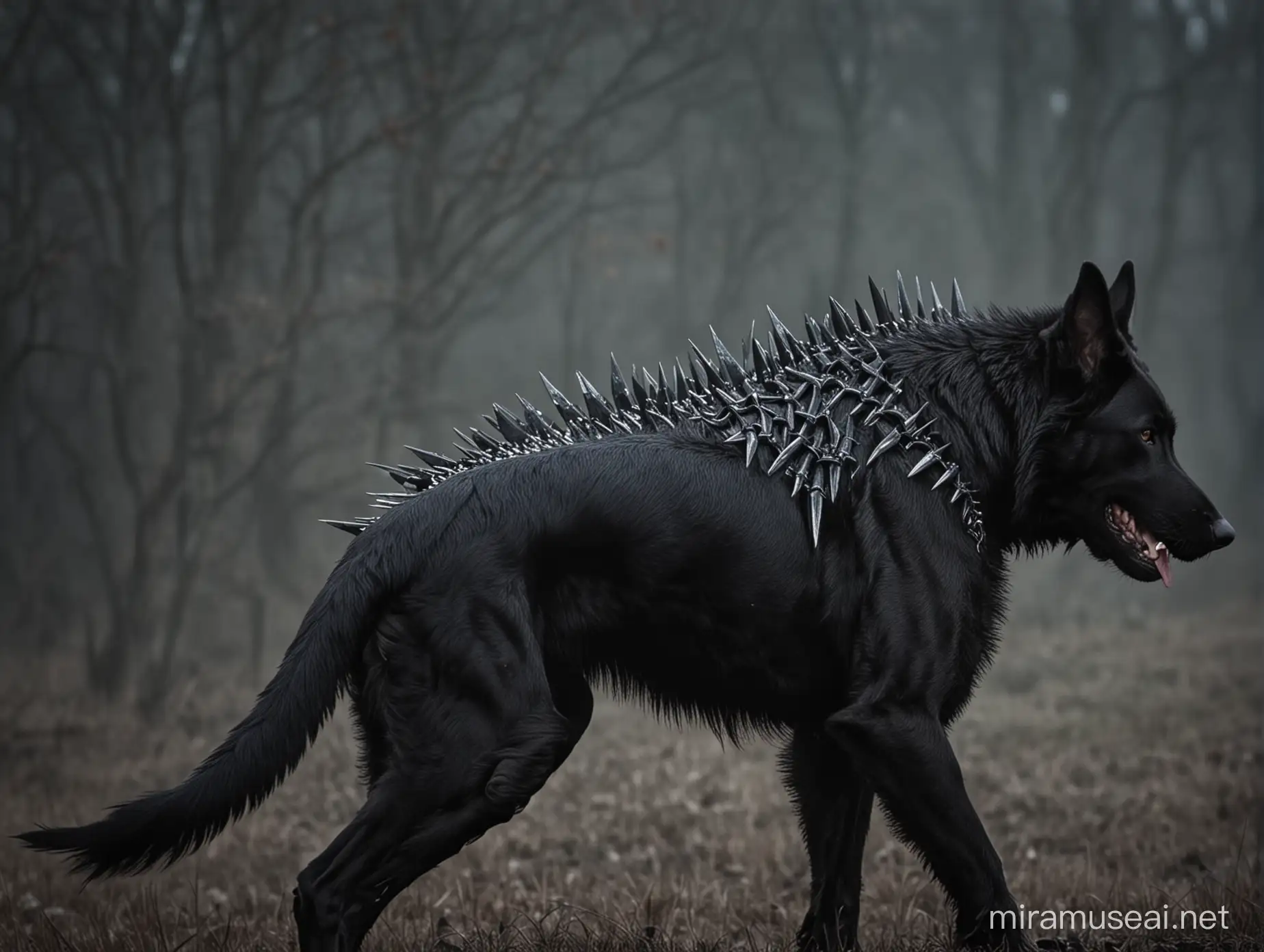 Dark Hound with Spikes on Its Back