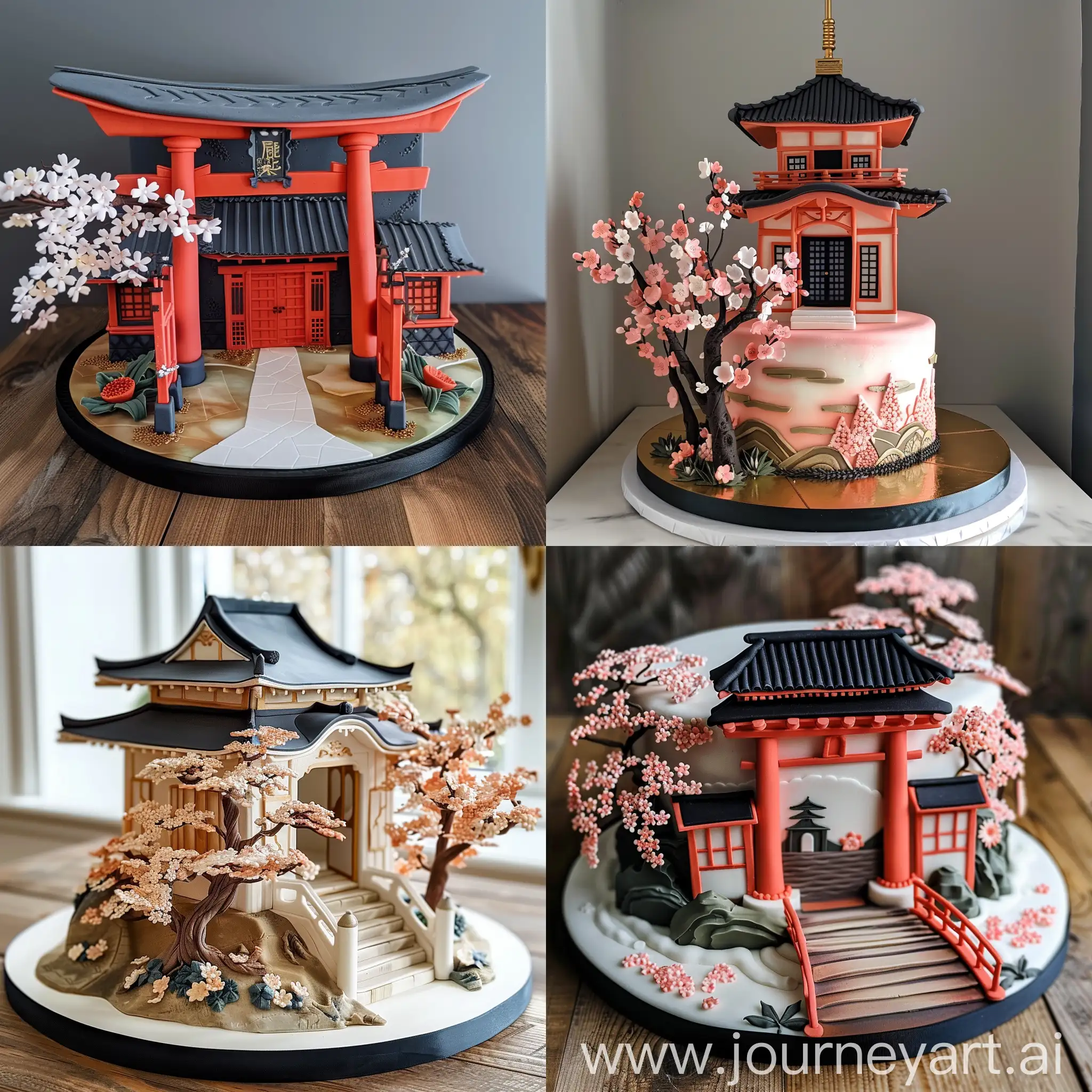 A cake with a japanese and architecture theme