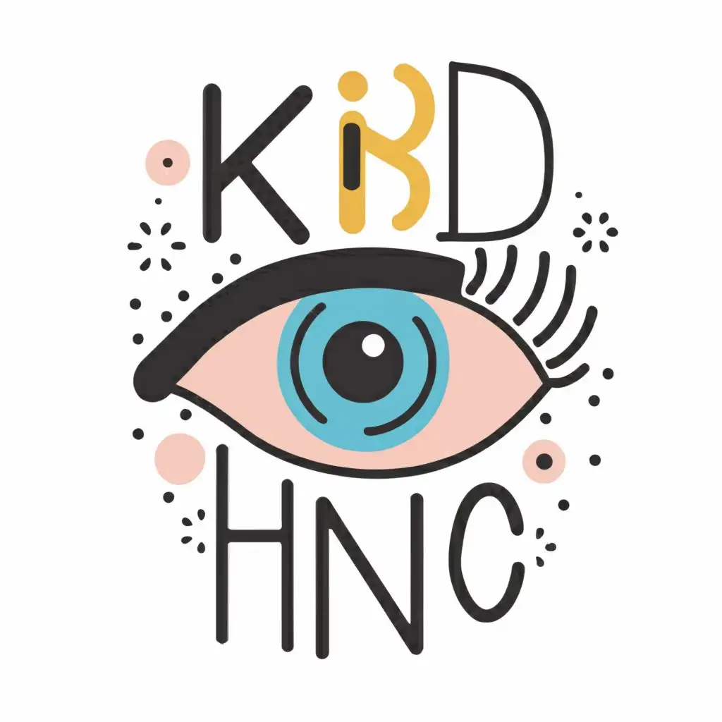 logo, kid watching phone or eye, with the text "kid C", typography