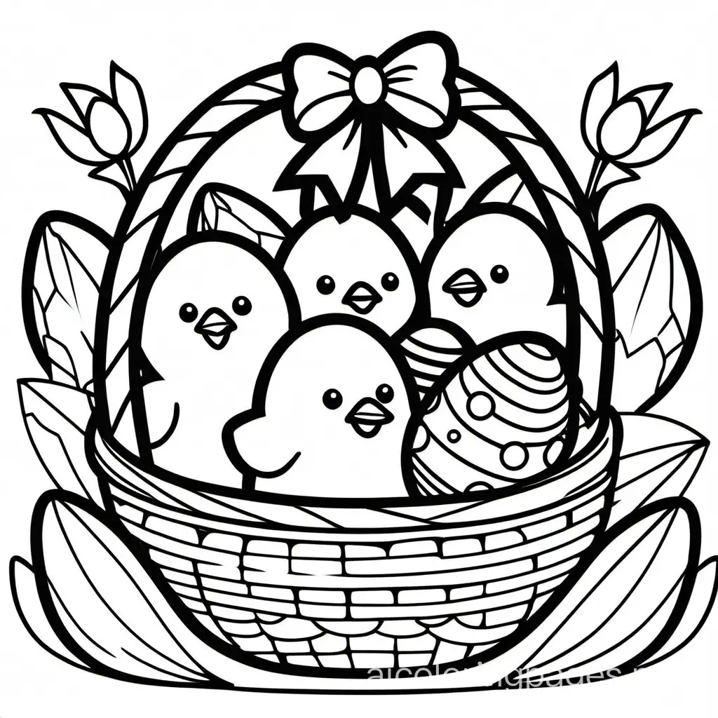 Simple-Easter-Basket-Coloring-Page-with-Flowers-Eggs-and-Baby-Chicks