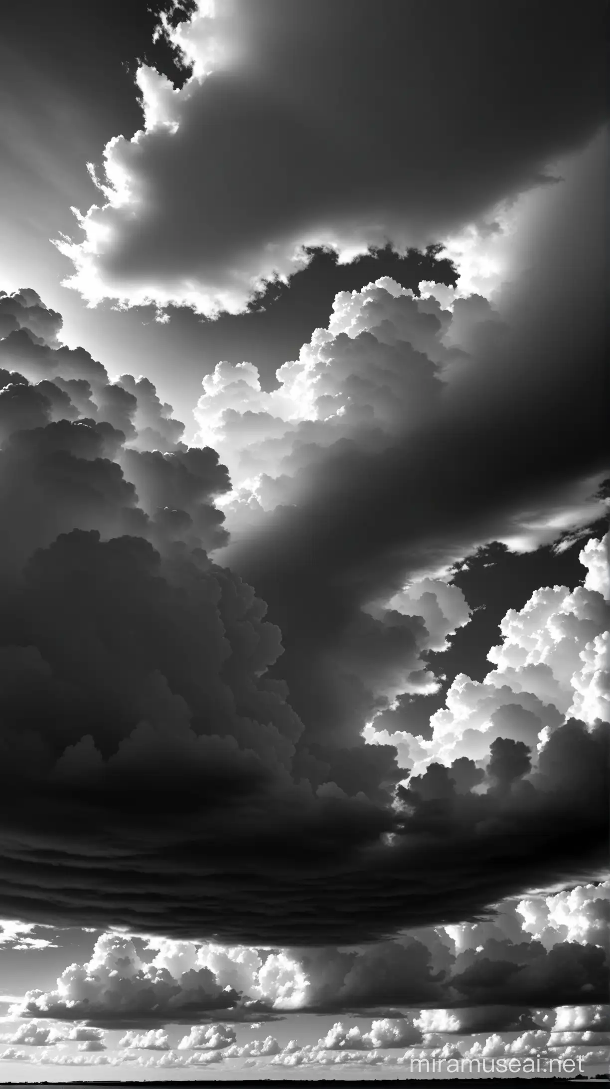 cielo agresivo con nubes y en negros y blanco