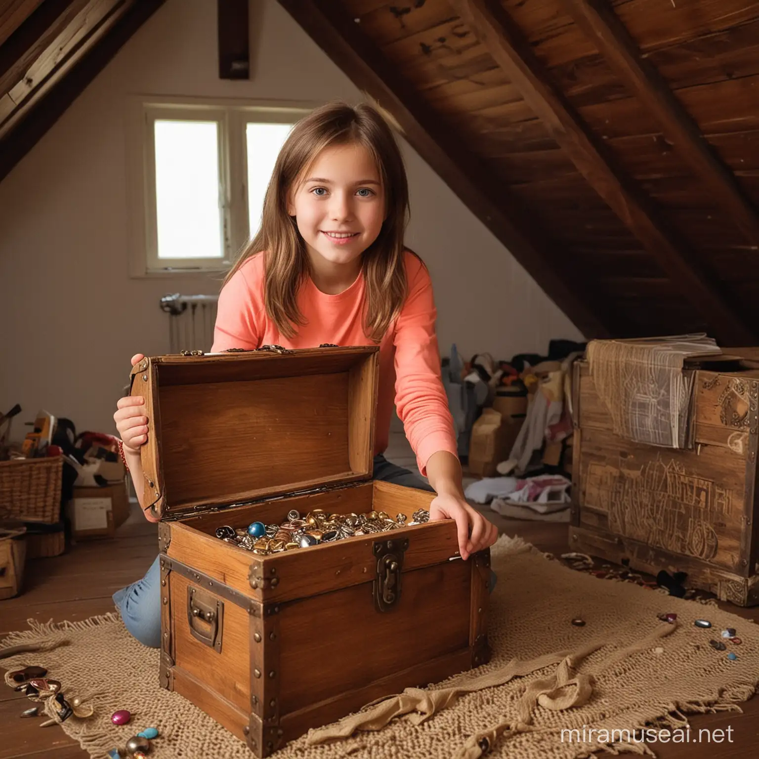 Malina discovers a hidden treasure chest in her attic.

a 12 years girl from usa , looks so catchy and attractive