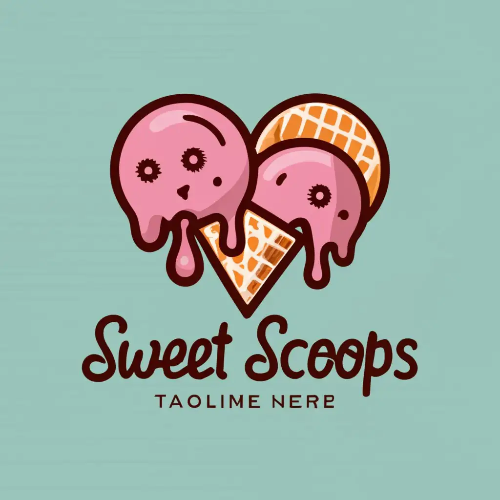 logo, Ice cream scoops creating a heart, incorporate waffle and cone, with the text "Sweet Scoops", typography, be used in Restaurant industry