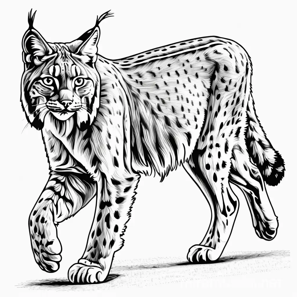 Graceful Lynx Cat Walking Line Drawing