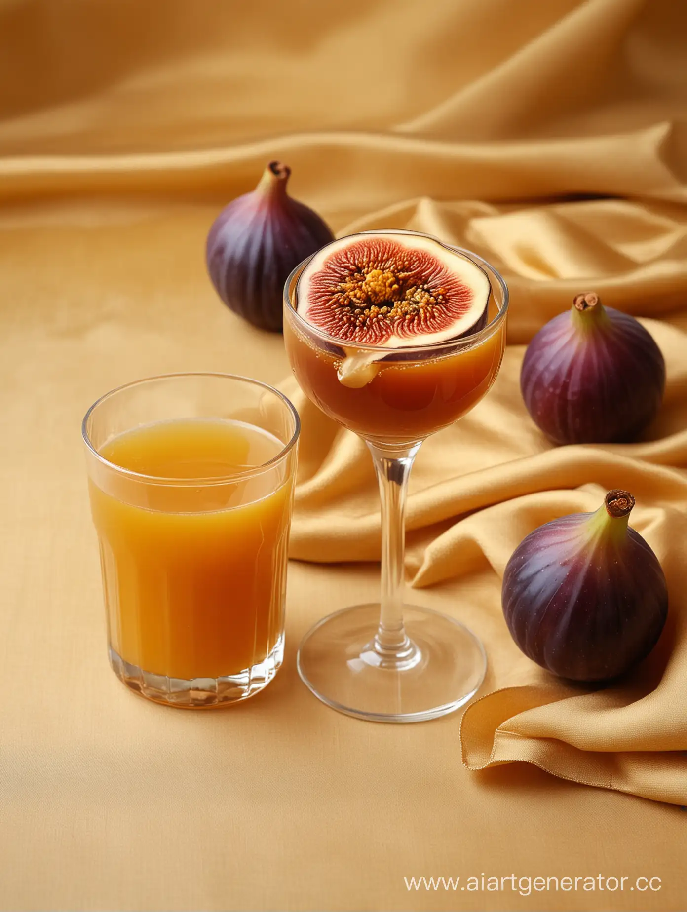 Fig-with-Juice-in-Classic-Glass-on-Golden-Silk-Cloth-Background